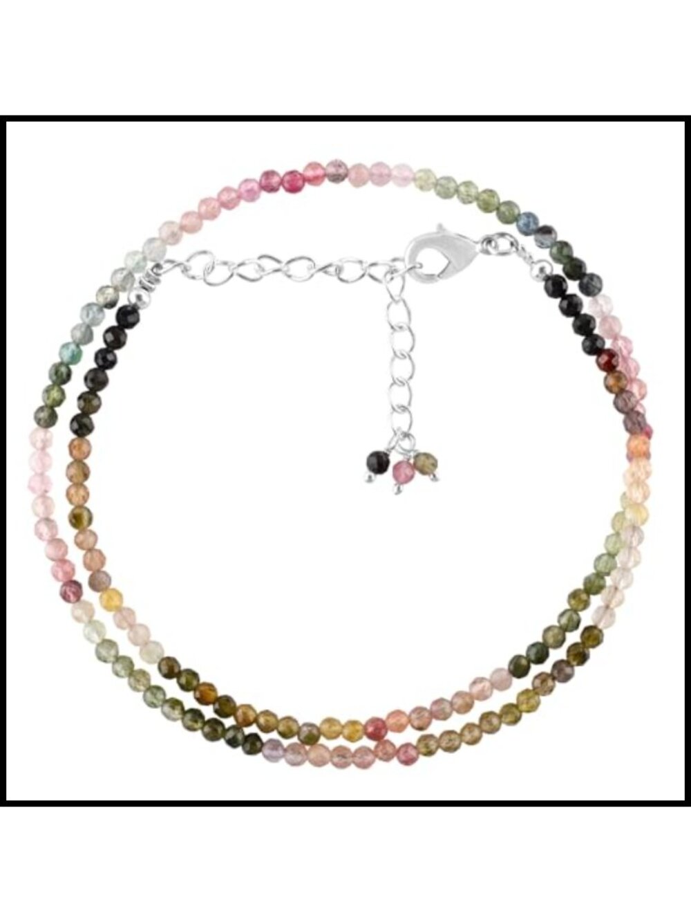 Multi Tourmaline Beaded Choker Necklace Silver Plated Brass 16+2 Inch